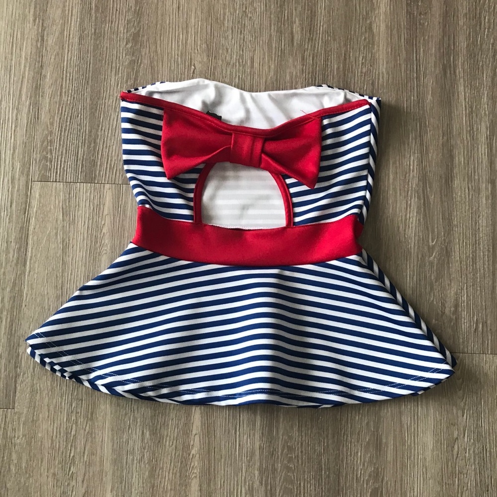 Red, white, blue peplum strapless top - Picture 2 of 2